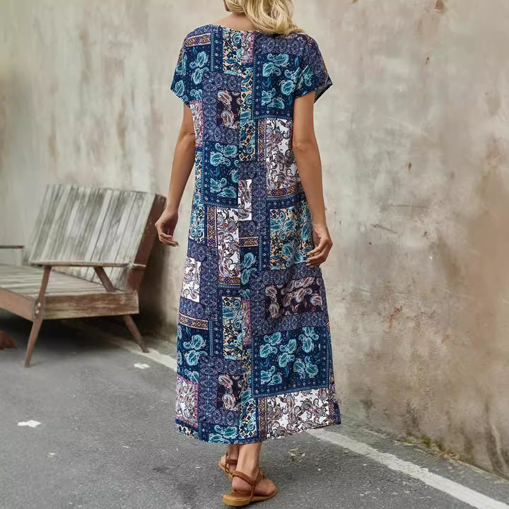 Dame Lang Kjole med paisley-mønster og svajende kant Stilla