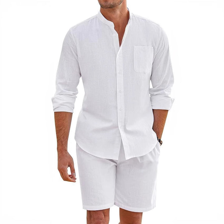 Herrer Casual Linnedragt sæt med kort skjorte og komfortable shorts Stilla