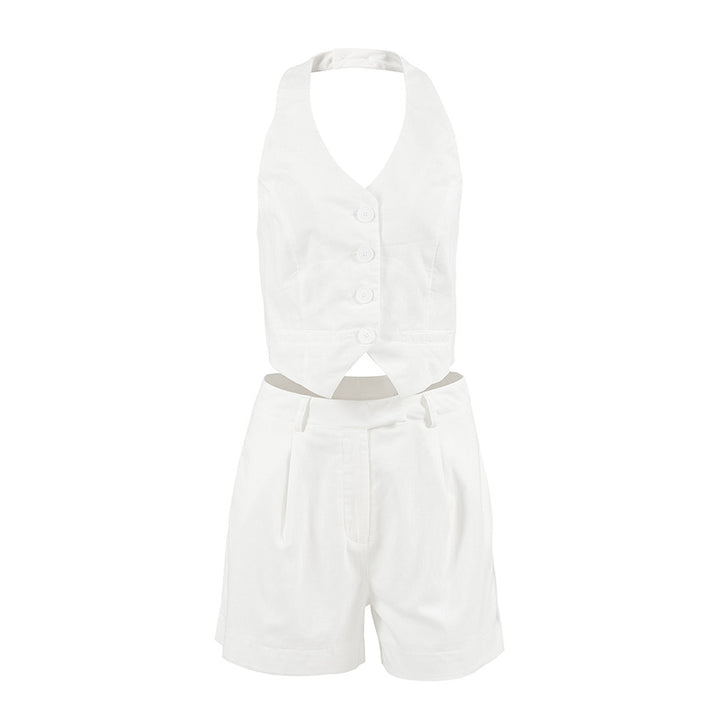 Dame Crop-Top og Shorts-Sæt i let hør Stilla