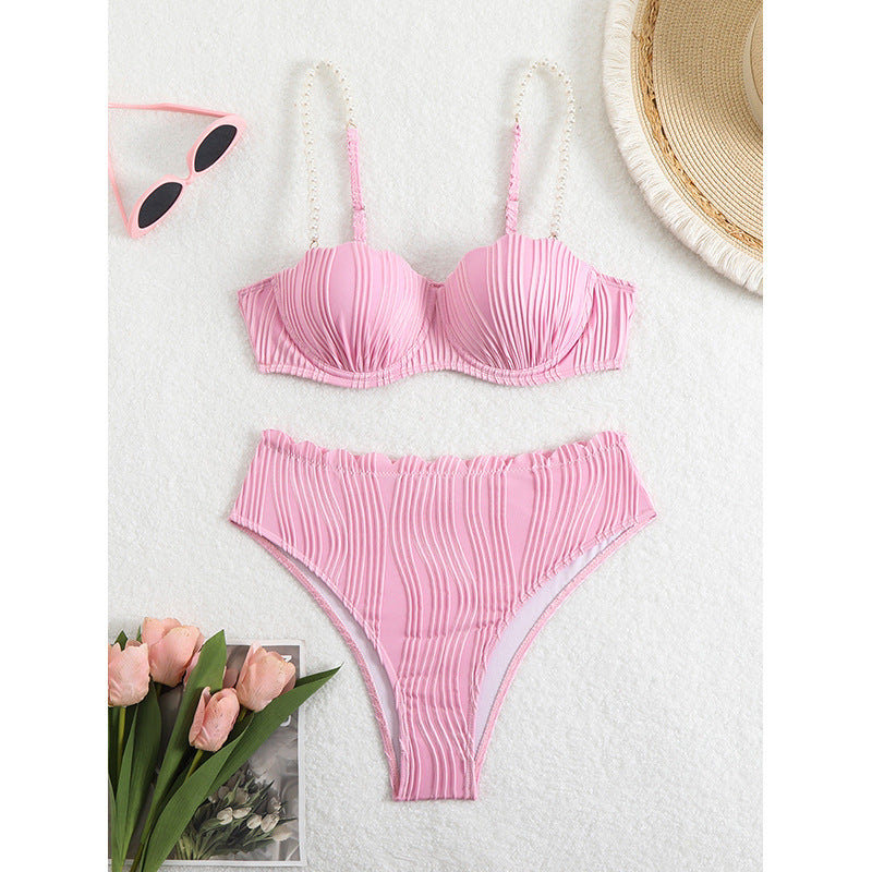 Dame Push-Up-Bikini med rynkning og elegante stropper Skovae