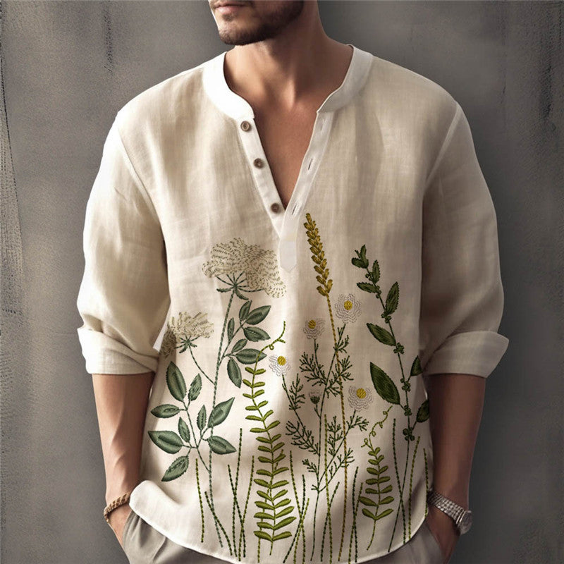 Herrer Elegant Blomst Broderet Skjorte Stilla