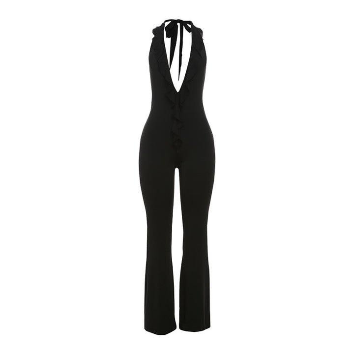 Dame Flydende Jumpsuit med Rynkedetaljer og dyb V-Udskæring Stilla