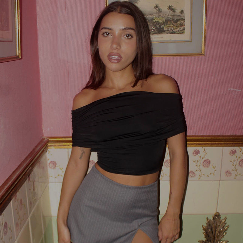 Femme Off-Shoulder Rynket Crop Top Stilla