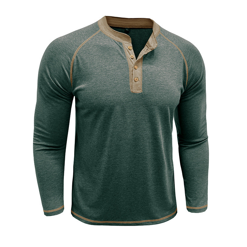 Herrer Langærmet Henley T-shirt med moderne knapdesign og kontrastsømme Stilla