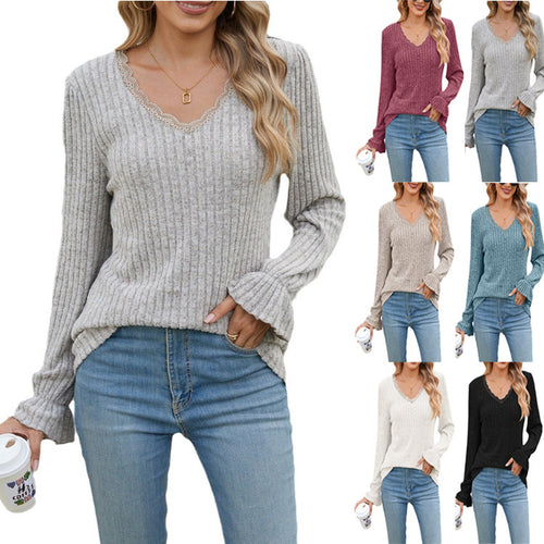 Dame elegant V-hals bluse med fin ribstruktur Stilla