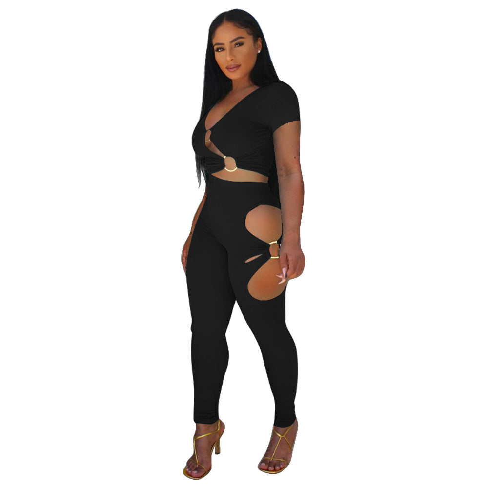 Dame figurtilpasset Cut-Out-jumpsuit med eksklusive accenter Stilla