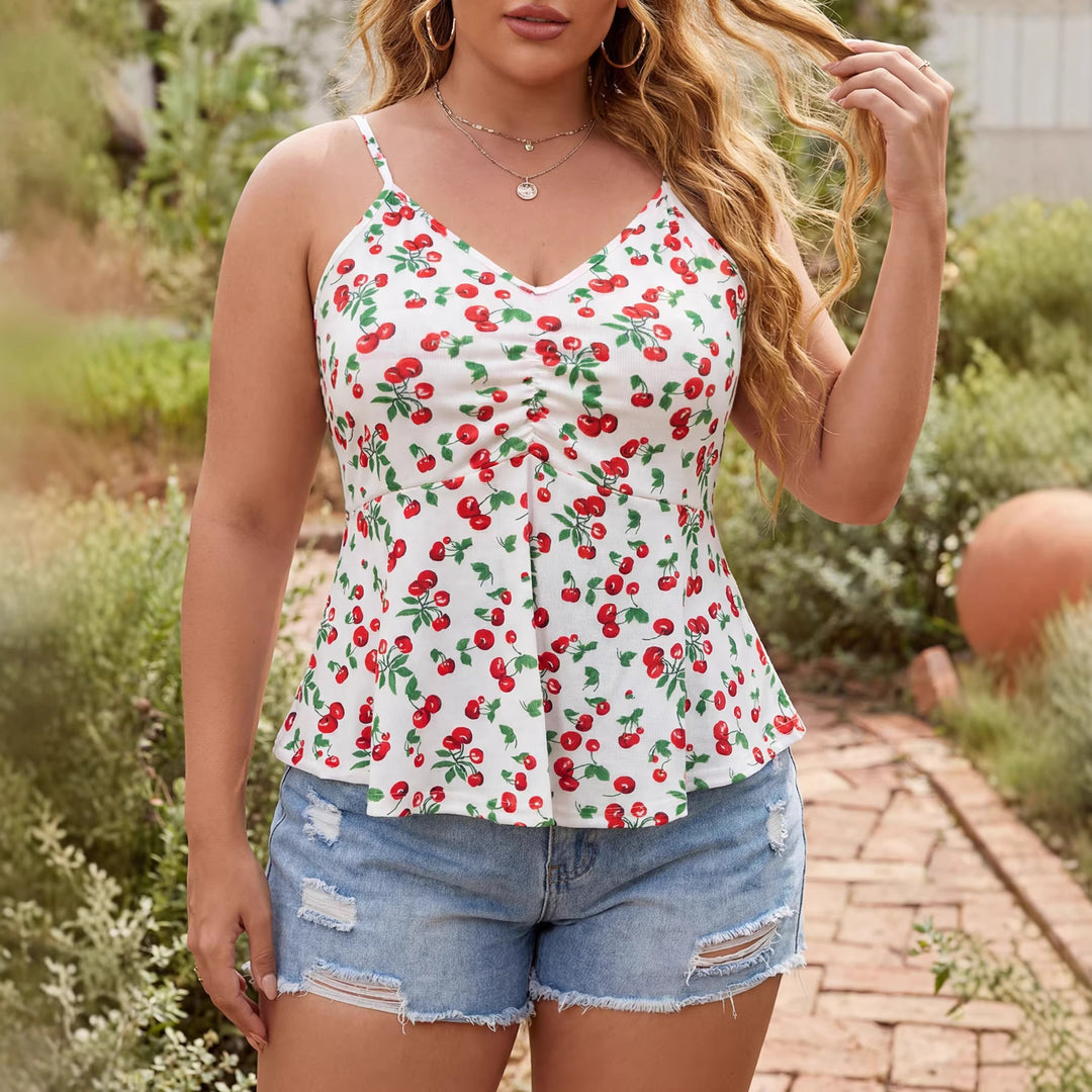 Dame, luftig blommetshirt med spaghetti-stropper Skovae
