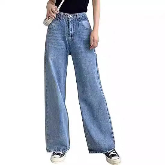 Dame brede høj talje jeans med komfortabel pasform og afslappet stil Skovae