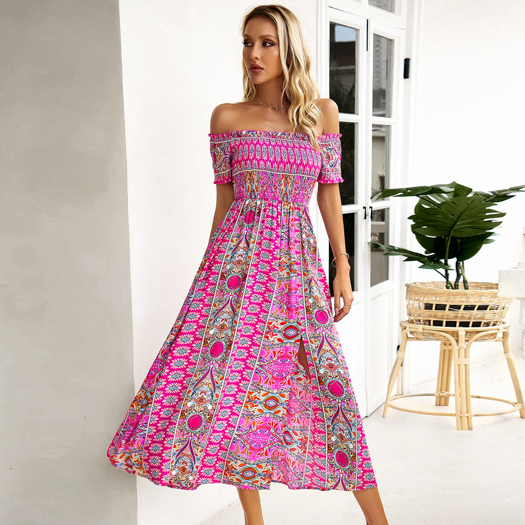 Dame Maxi-kjole med off-shoulder design og legende slids Stilla