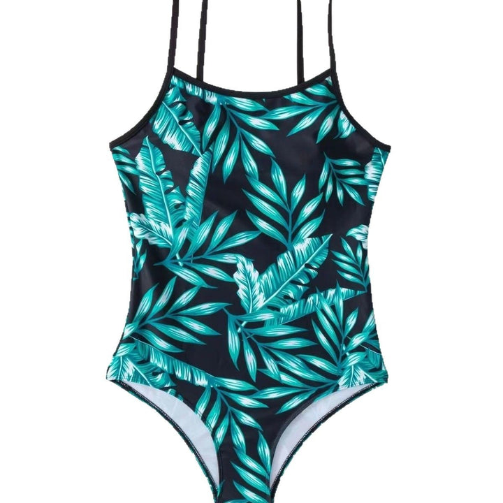 Dame badedragt med tropisk bladtryk Stilla 1750839447