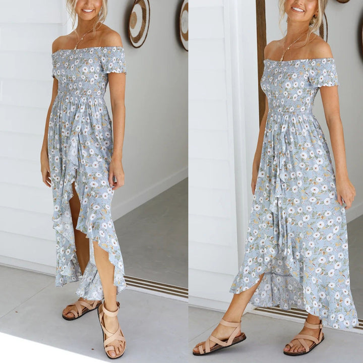 Women's Off-Shoulder Maxi Dress with Floral Print and Casual Cut