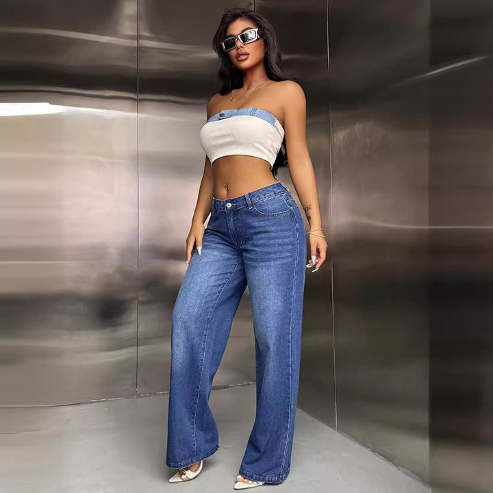 Damer Bred Jeans i Casual Street Stil Stilla