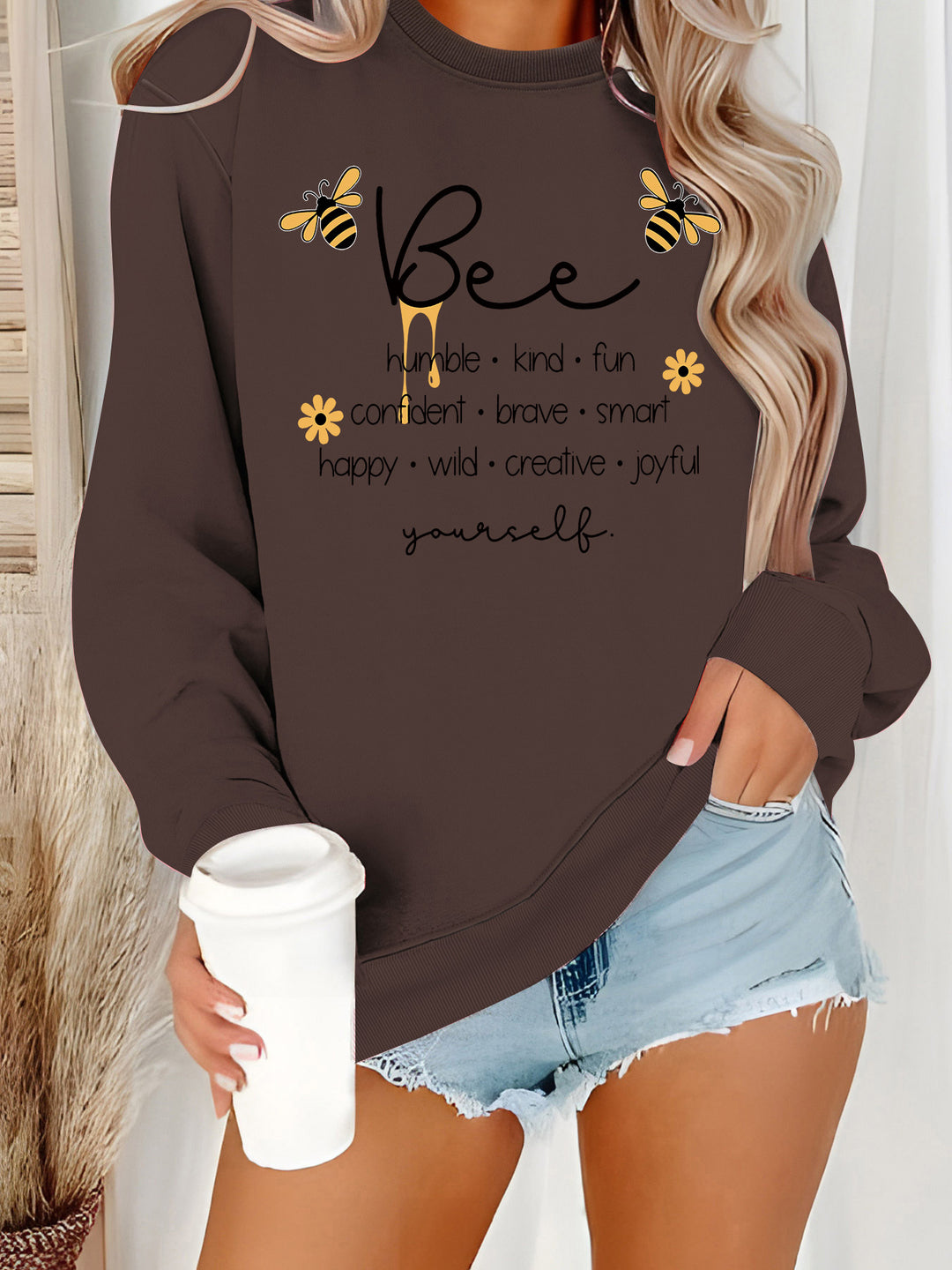 Dame sweatshirt med inspirerende bi-motiv og positive affirmationer Stilla