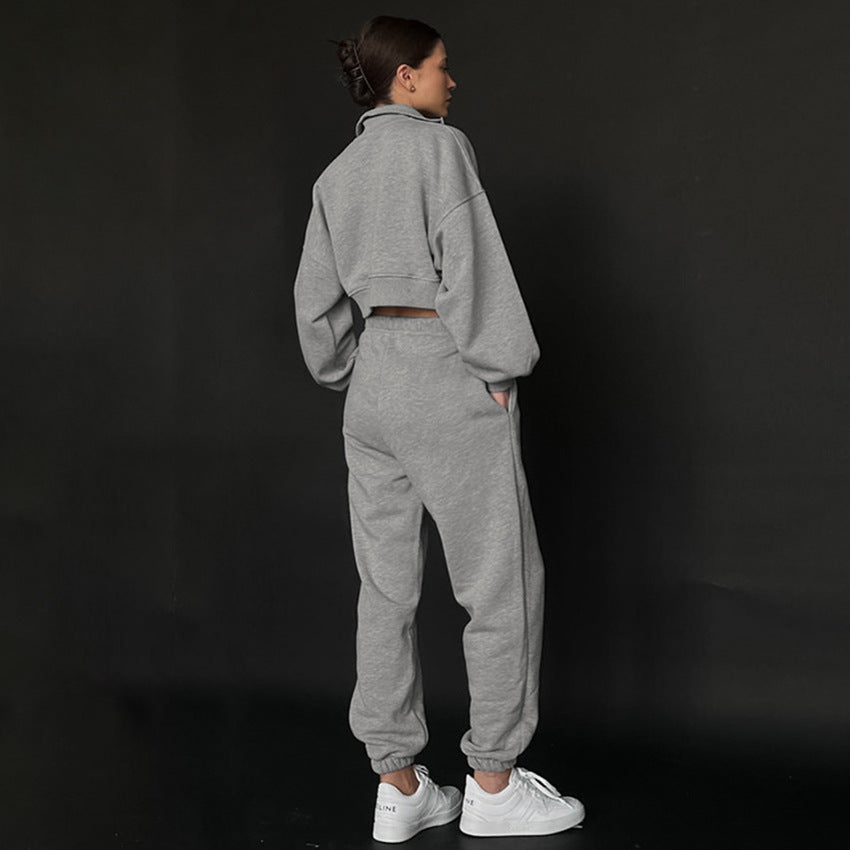Dame Sportslig Cropped Hoodie med Lynlås og Voluminøse Ærmer Stilla