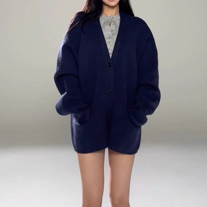 Dame Oversized Strikjakke med bredt revers Stilla