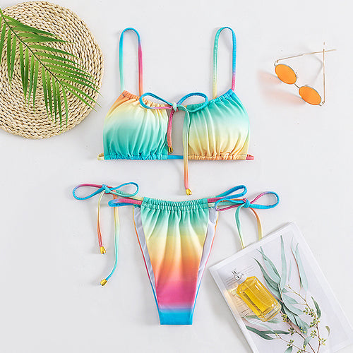 Dame Triangel-Bikini-Sæt med moderigtig Ombre-effekt og justerbare stropper Stilla