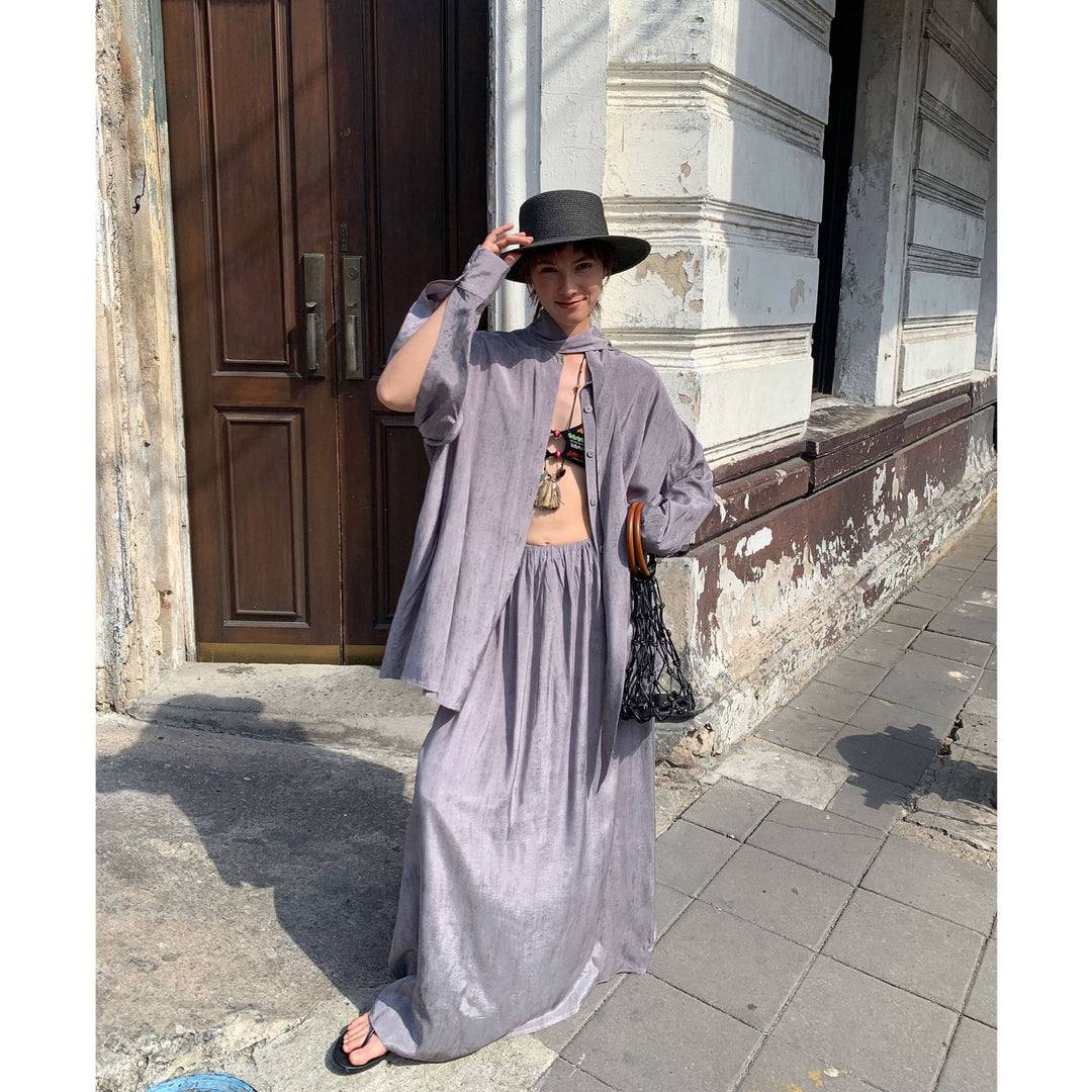 Dame luftig Maxikjole med elegant blusejakke i afslappet look Stilla