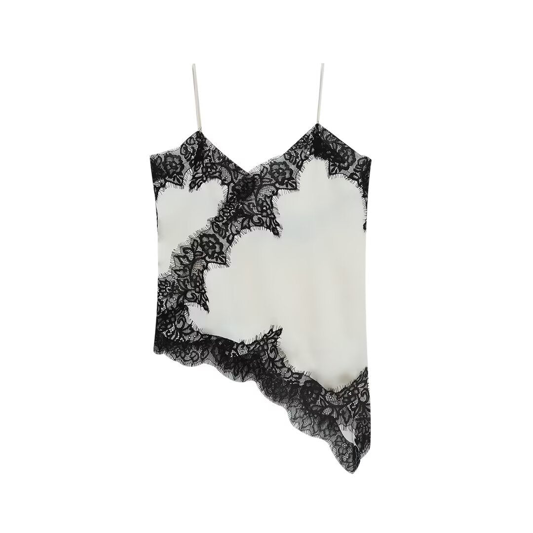 Dame-spids-camisole med asymmetrisk snit og elegante prikker Skovae