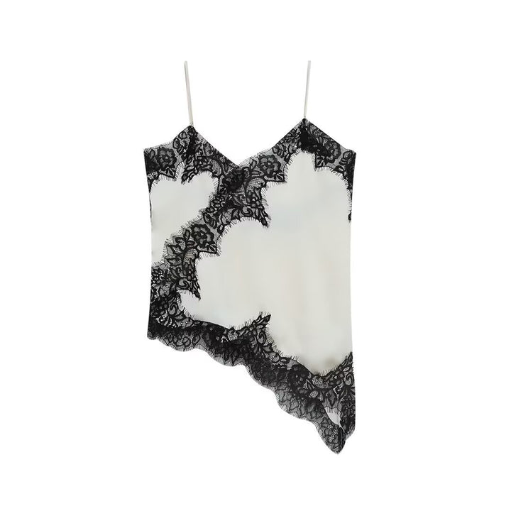 Dame-spids-camisole med asymmetrisk snit og elegante prikker Skovae