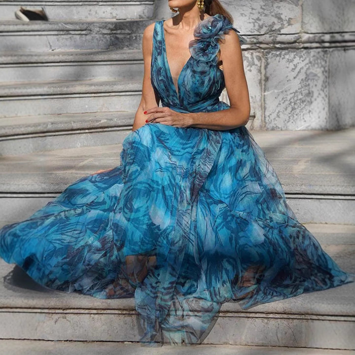 Dame Elegant Maxi Kjole med Delikate Flæse Detaljer og Uigennemsigtig Chiffon Skovae