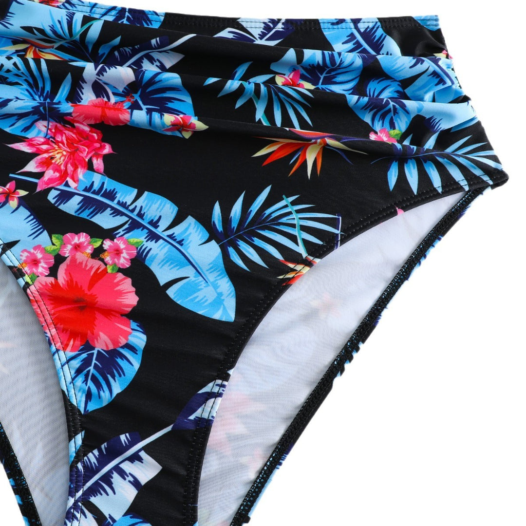Dame Højtaljet Bikini-Sæt med elegant knudedesign og blomsterprint Stilla