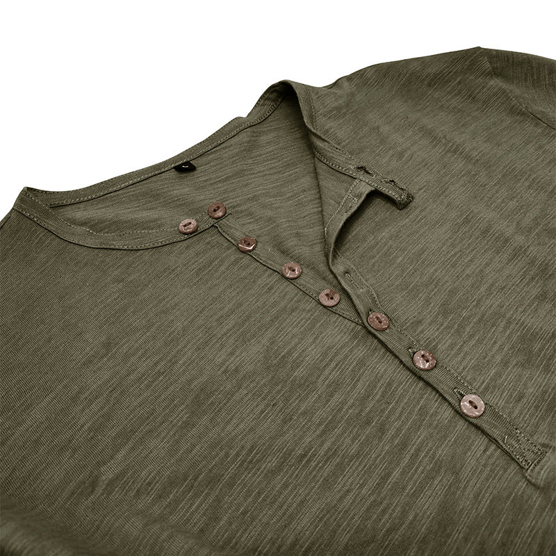 Herrer Langærmet Henley-skjorte med elegant knaplukning og struktureret stof Stilla