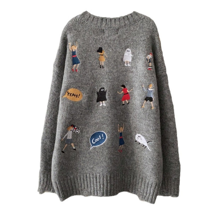 Kvindernes chunky strikket sweater med unik broderi Stilla