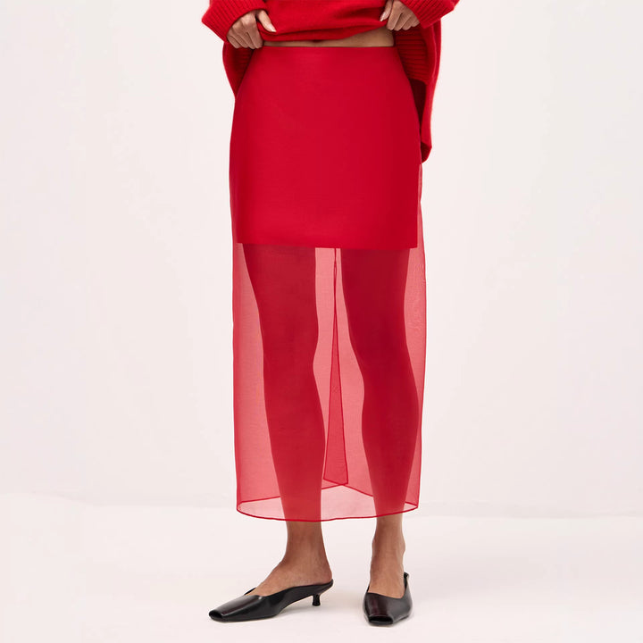 Kvindernes Lange Chiffon Nederdel med Side Slids og Elegant Silhuet