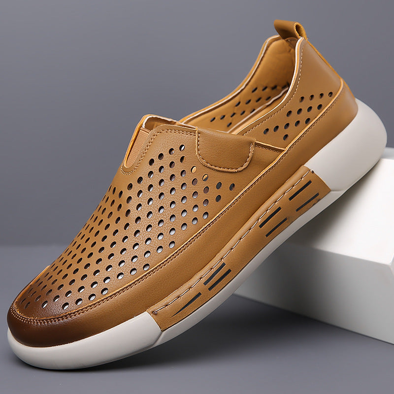Herrer Slip-On Sneakers med perforeret læderoverdel og skridsikker gummisål Stilla