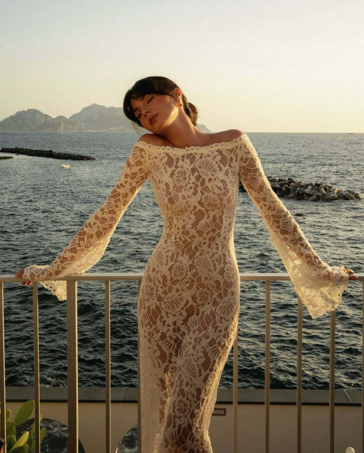 Dame blonde kjole med Off-Shoulder-design Skovae