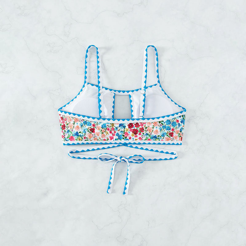 Dame bikini-top med blomsterdesign og legesyge bånd Skovae