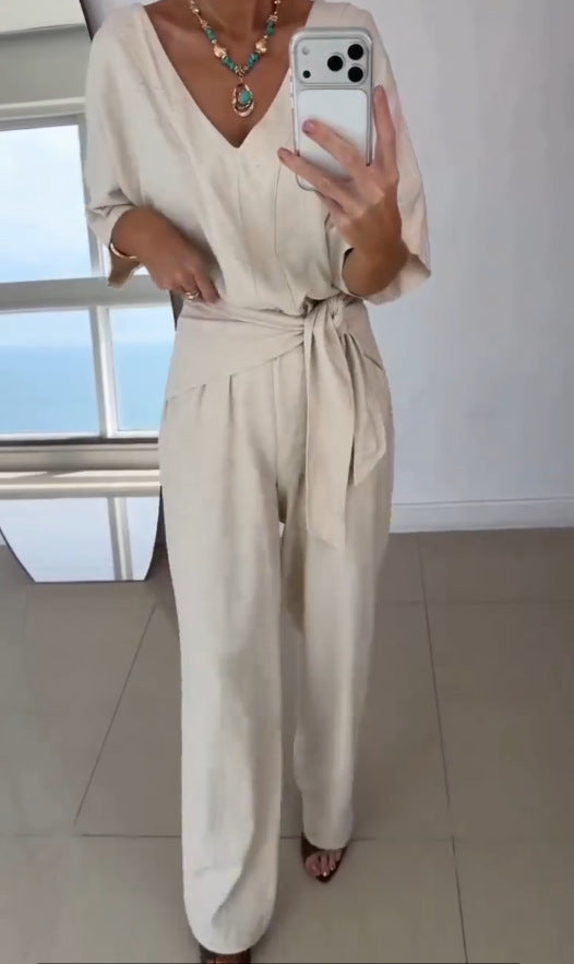 Kvinder Elegant Jumpsuit med skræddersyet snit og omslagssnor Skovae