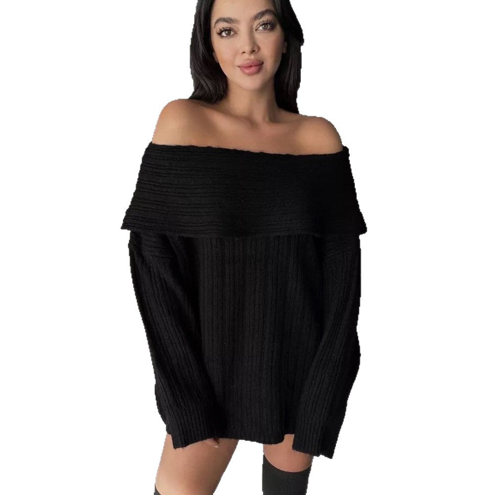Kvinders oversized striktrøje med off-shoulder design og fin ribbet tekstur Stilla