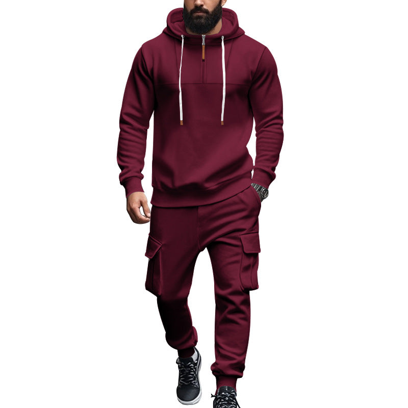 Herren nan hoodie- og joggersæt i cargo-stil med kort brystlynlås og påsyede klaplommer Skovae
