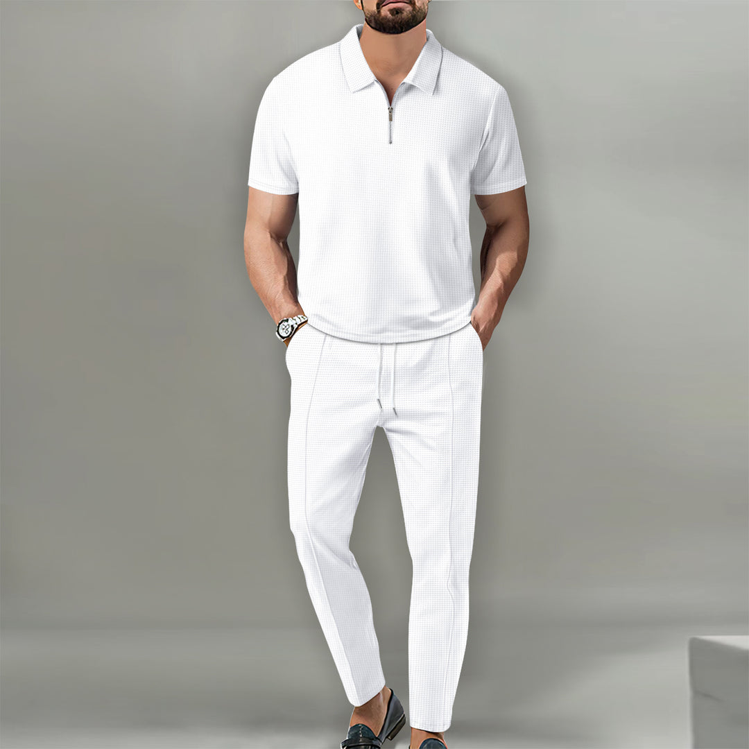 Herrer Sporty Poloshirt med moderne lynlås og elastiske joggingbukser Stilla