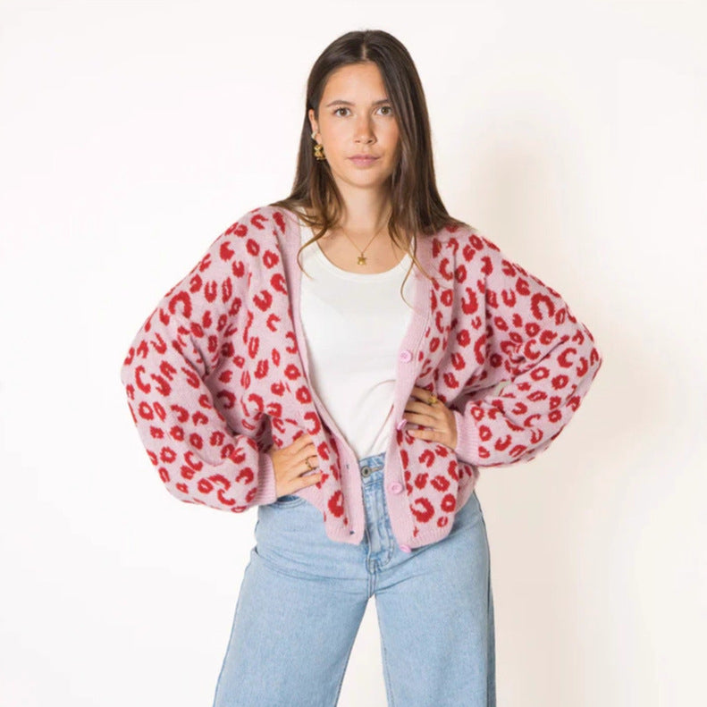 Dame cardigan med leopardmønster og åben struktur design Stilla