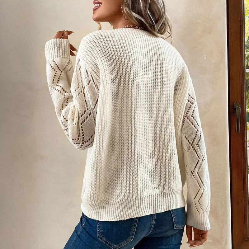 Femme struktureret V-hals strikpullover med spidse accenter Stilla