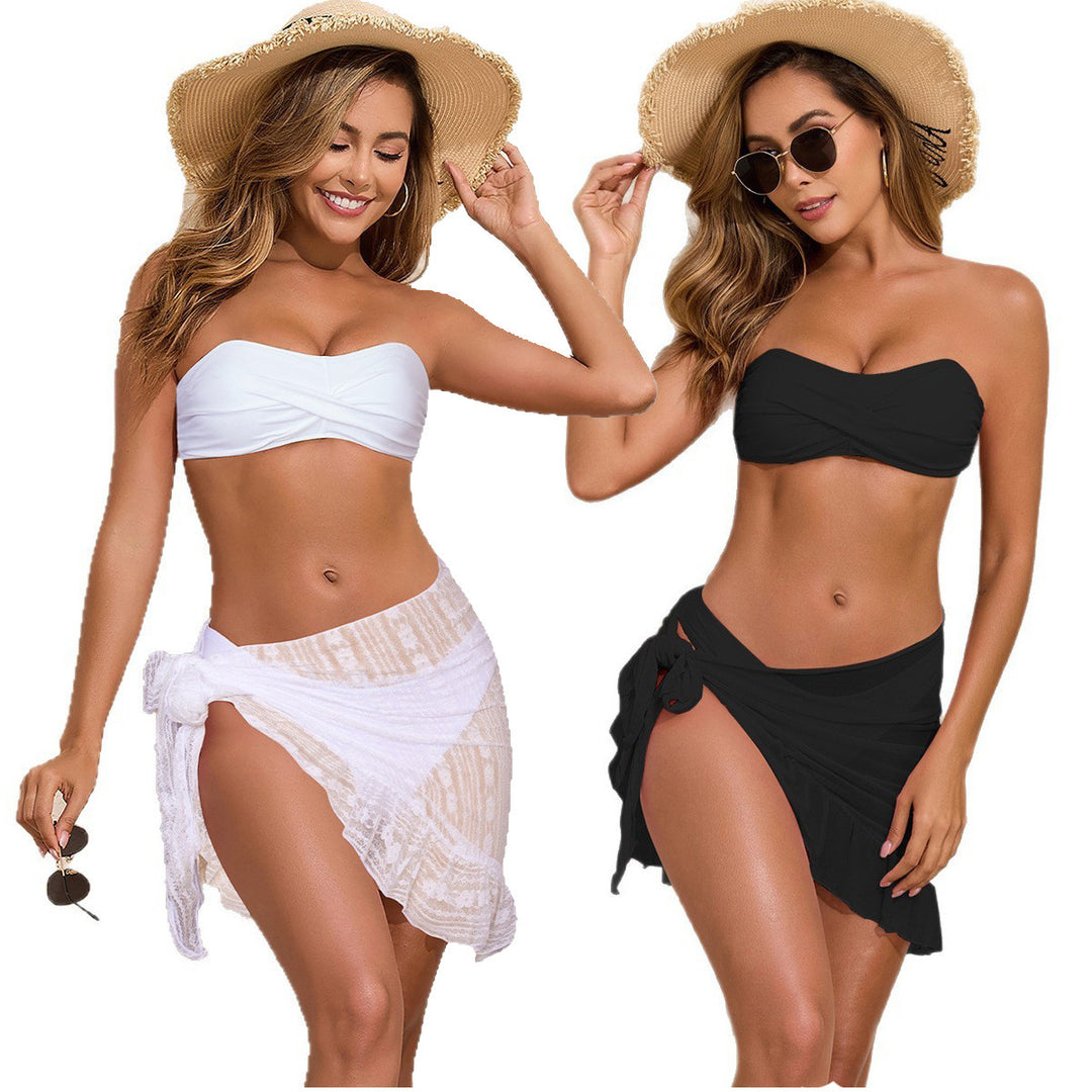 Dame bandeau-bikini med elegant indviklet nederdel skovae