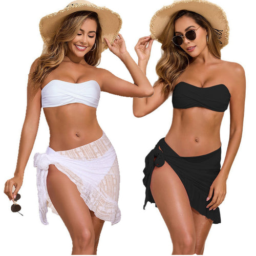 Dame bandeau-bikini med elegant indviklet nederdel skovae