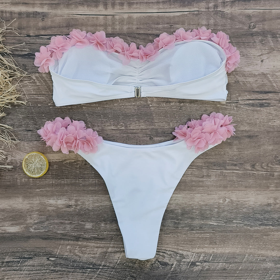 Dame Bikini-Sæt med glade blomsterapplikationer og justerbare stropper Stilla