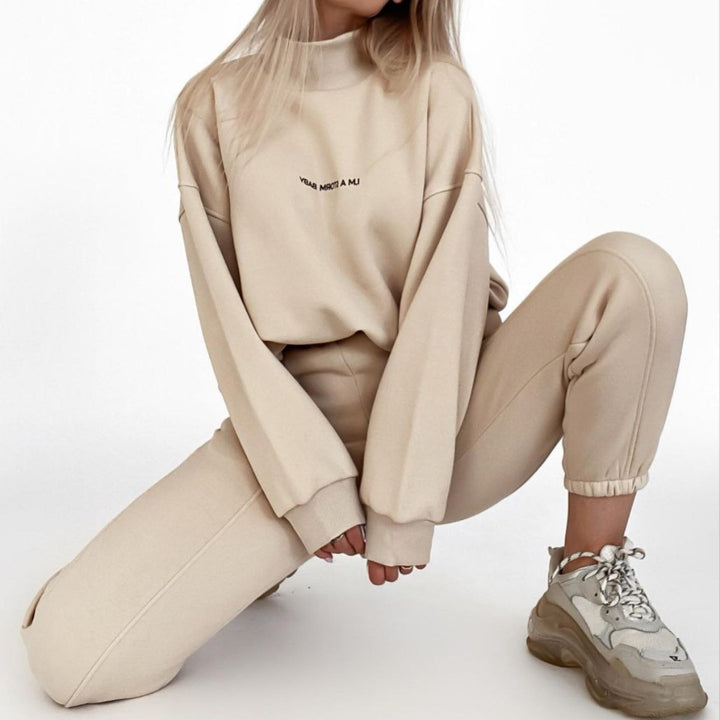 Kvinders sporty sweatshirt og joggingbukse sæt med høj krave og løs pasform Skovae