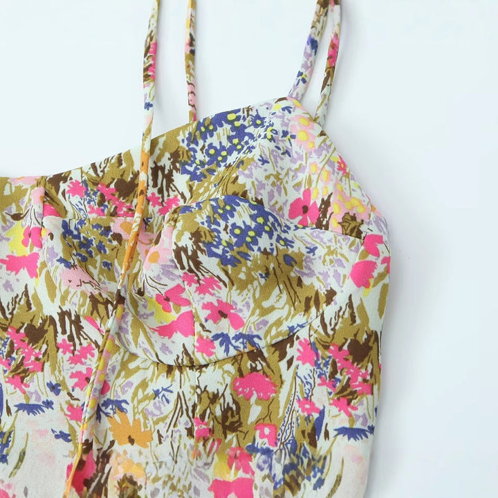 Dame Floral Midi Kjole med justerbare Spaghetti stropper Stilla