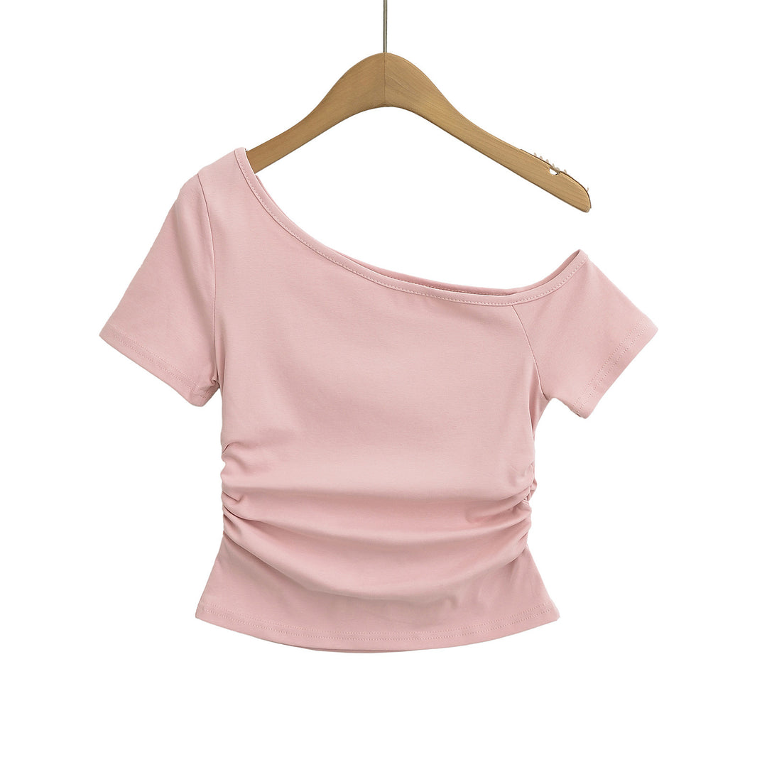 Dame stilfuld cropped top med asymmetrisk udskæring og forfinede flæsedetaljer Stilla