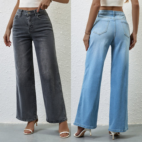 Dame brede Denim-bukser med høj talje og komfortabel pasform Stilla