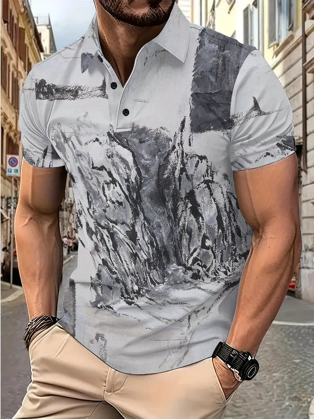 Herrer polo-shirt med moderne kunstnerisk design og åndbare egenskaber Stilla