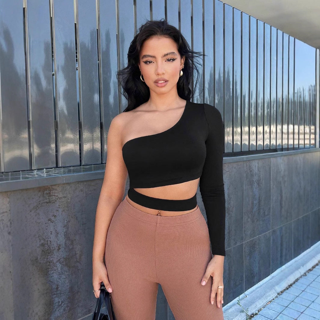 Kvindernes asymmetrisk cropped top med en lang ærme Stilla