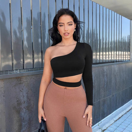 Kvindernes asymmetrisk cropped top med en lang ærme Stilla