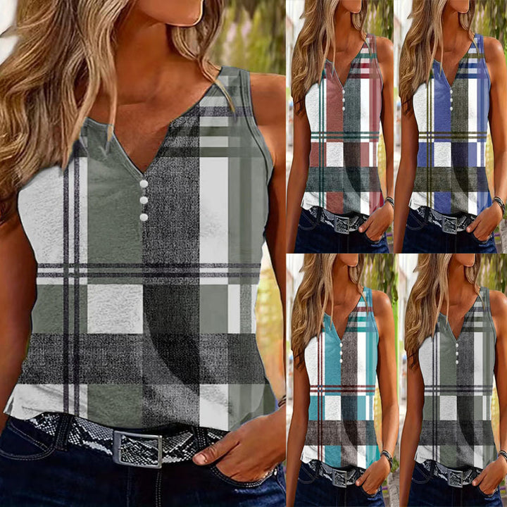 Dame Stiligternet Ruteret Button-Up Tanktop Stilla