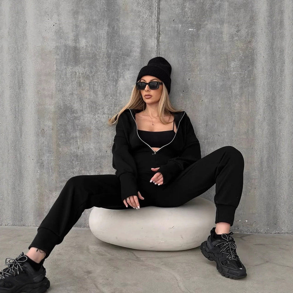 Kvinders sporty fleece overall med lynlås og høj krave Skovae