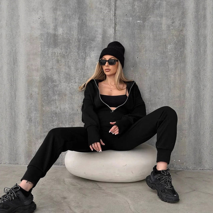 Kvinders sporty fleece overall med lynlås og høj krave Skovae